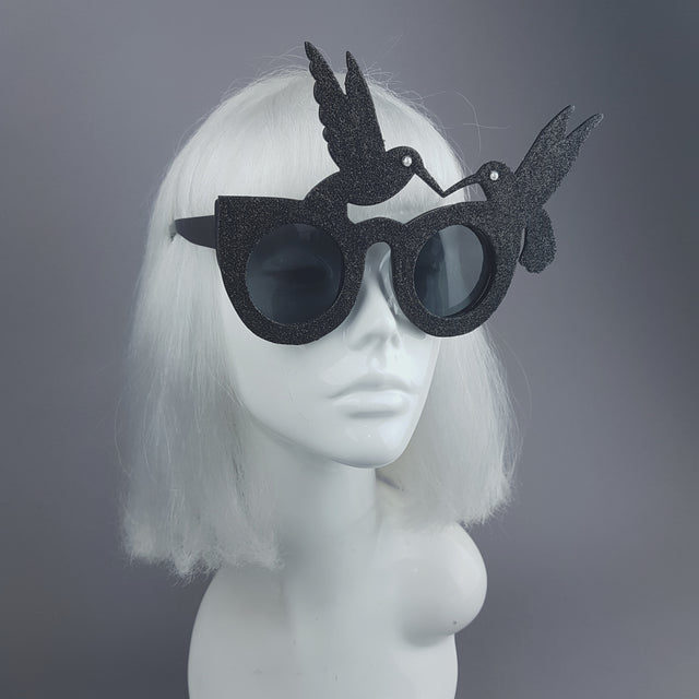 "Silueta" Black Glitter Hummingbird Sunglasses