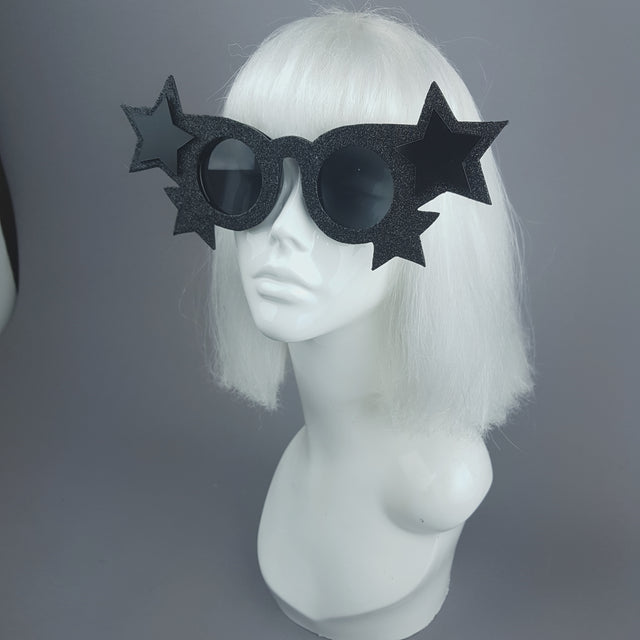 "Étoile Noire" Black Glitter Stars Sunglasses