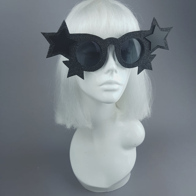 "Étoile Noire" Black Glitter Stars Sunglasses