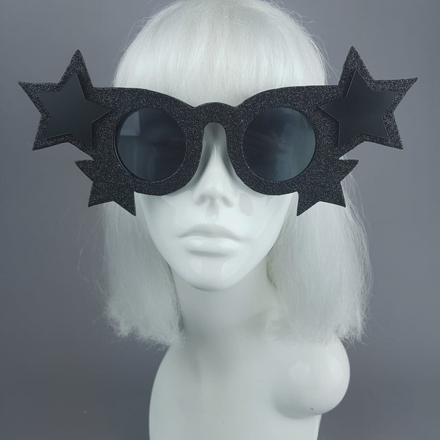 "Étoile Noire" Black Glitter Stars Sunglasses