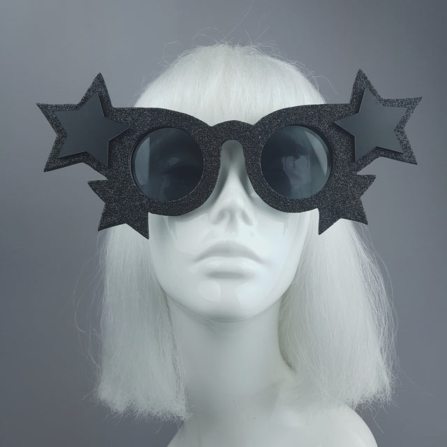 "Étoile Noire" Black Glitter Stars Sunglasses