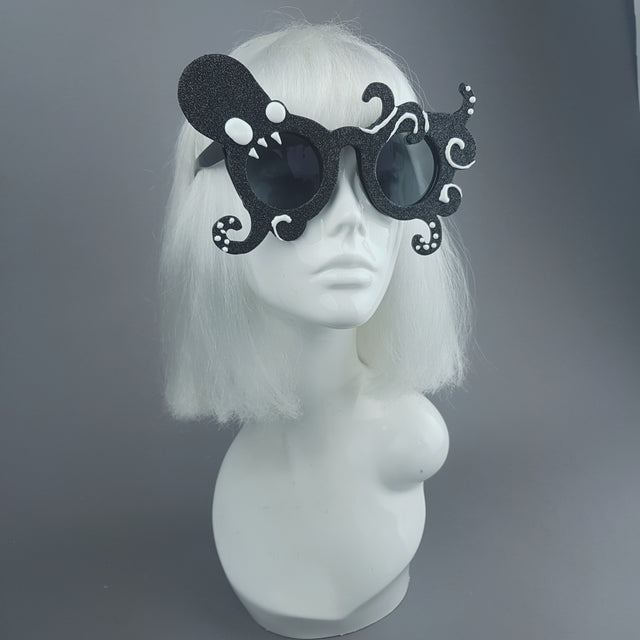 "Monstre" Black Glitter Octopus Sunglasses