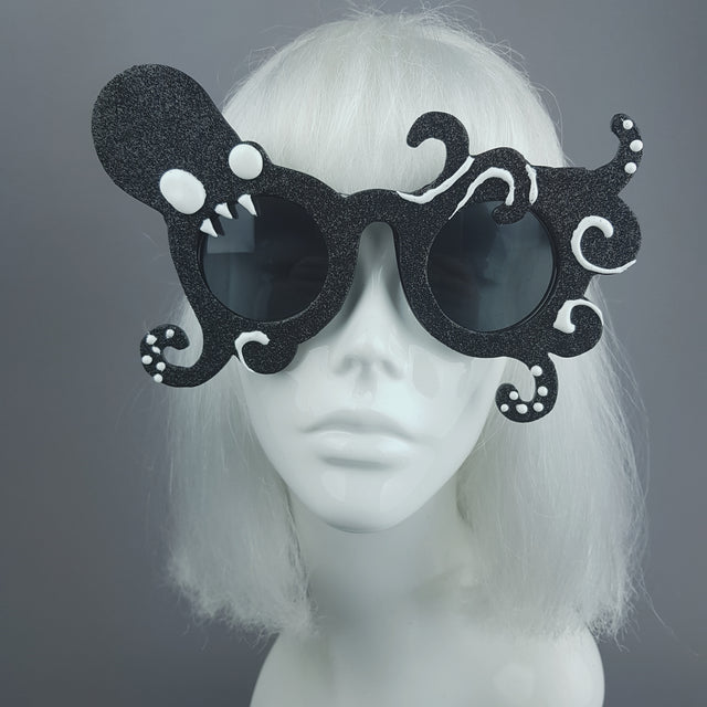 "Monstre" Black Glitter Octopus Sunglasses