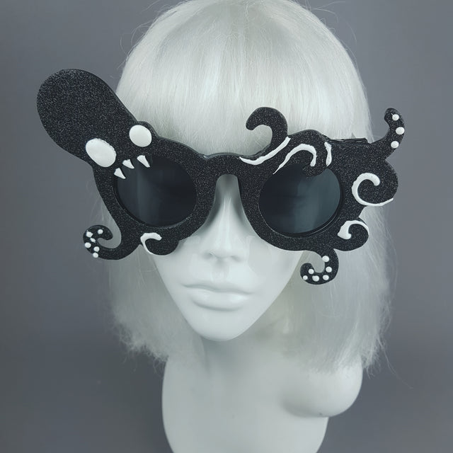 "Monstre" Black Glitter Octopus Sunglasses