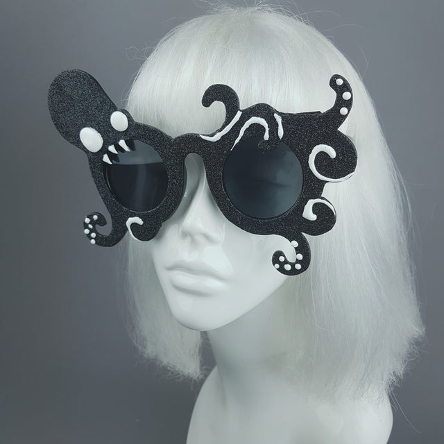 "Monstre" Black Glitter Octopus Sunglasses