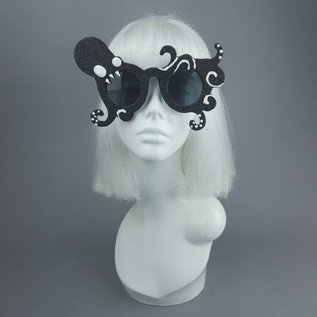"Monstre" Black Glitter Octopus Sunglasses