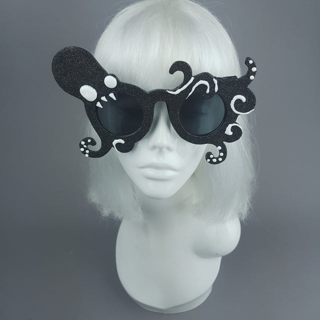 "Monstre" Black Glitter Octopus Sunglasses