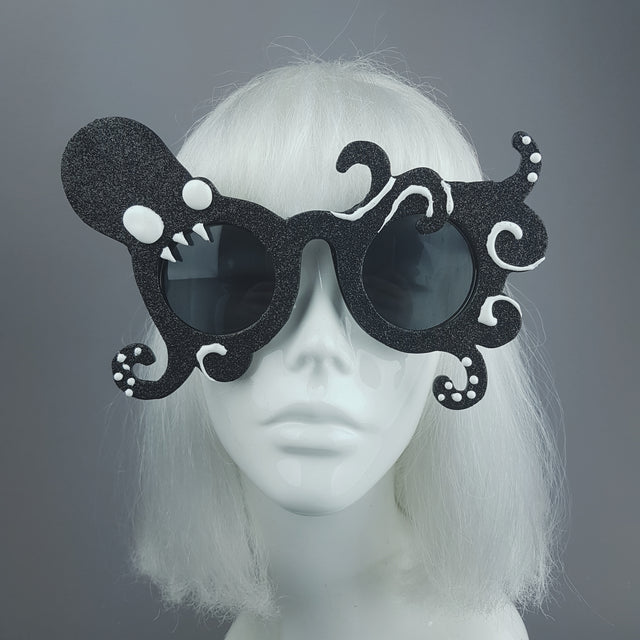 "Monstre" Black Glitter Octopus Sunglasses