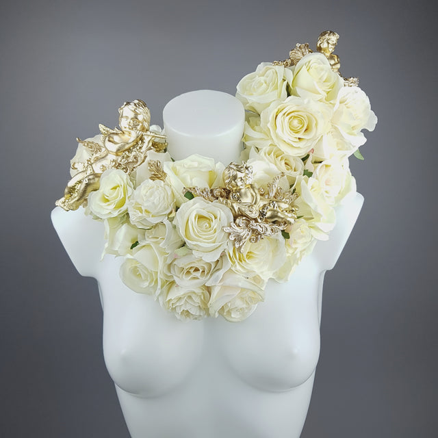 "Worship" OTT Gold Cherub & Ivory Rose Moulded Shoulder/Neckpiece