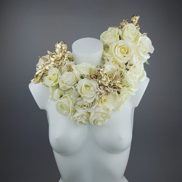 "Worship" OTT Gold Cherub & Ivory Rose Moulded Shoulder/Neckpiece