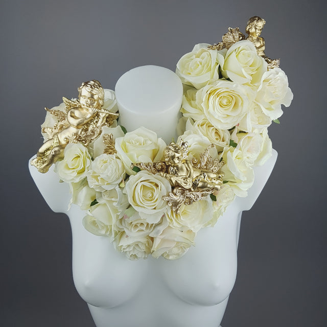 "Worship" OTT Gold Cherub & Ivory Rose Moulded Shoulder/Neckpiece