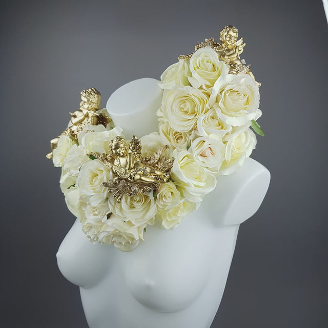 "Worship" OTT Gold Cherub & Ivory Rose Moulded Shoulder/Neckpiece