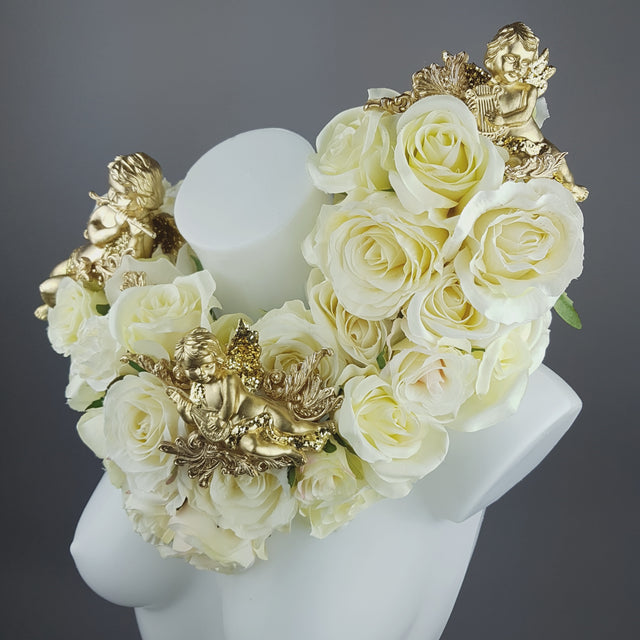 "Worship" OTT Gold Cherub & Ivory Rose Moulded Shoulder/Neckpiece