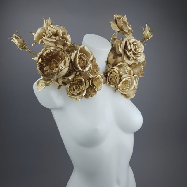 "Midas" OTT Gold Glitter Rose Moulded Shoulder/Neckpiece