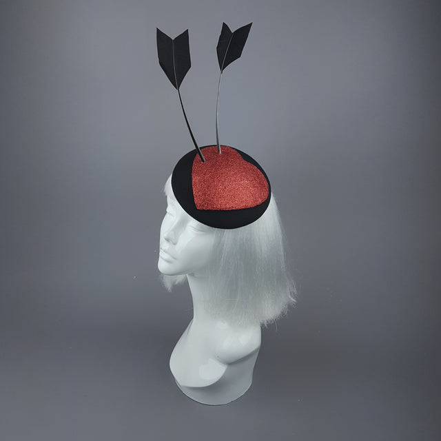 "Lovestruck" Red Glitter Heart & Bow Fascinator Hat