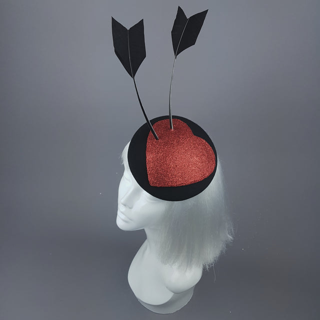 "Lovestruck" Red Glitter Heart & Bow Fascinator Hat