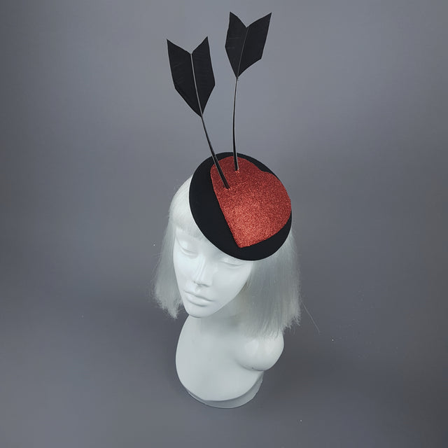 "Lovestruck" Red Glitter Heart & Bow Fascinator Hat