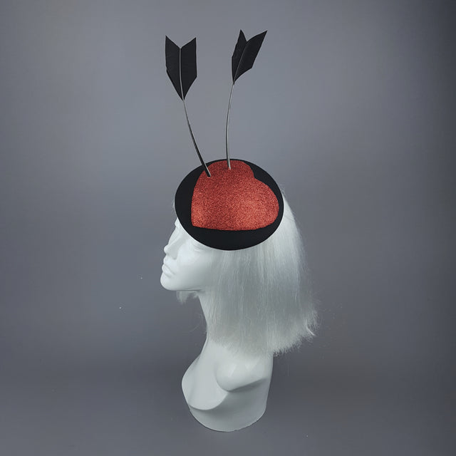 "Lovestruck" Red Glitter Heart & Bow Fascinator Hat