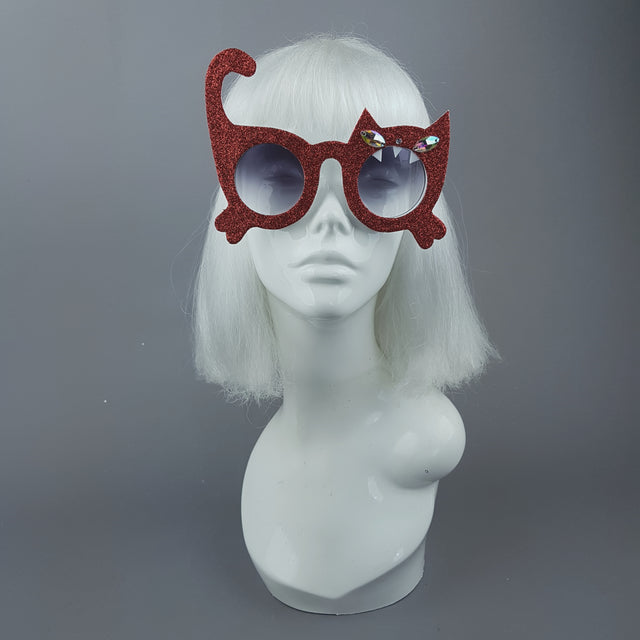"Sassy" Red Glitter Cat Sunglasses