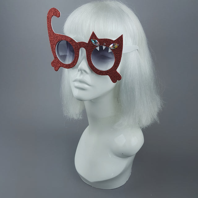 "Sassy" Red Glitter Cat Sunglasses
