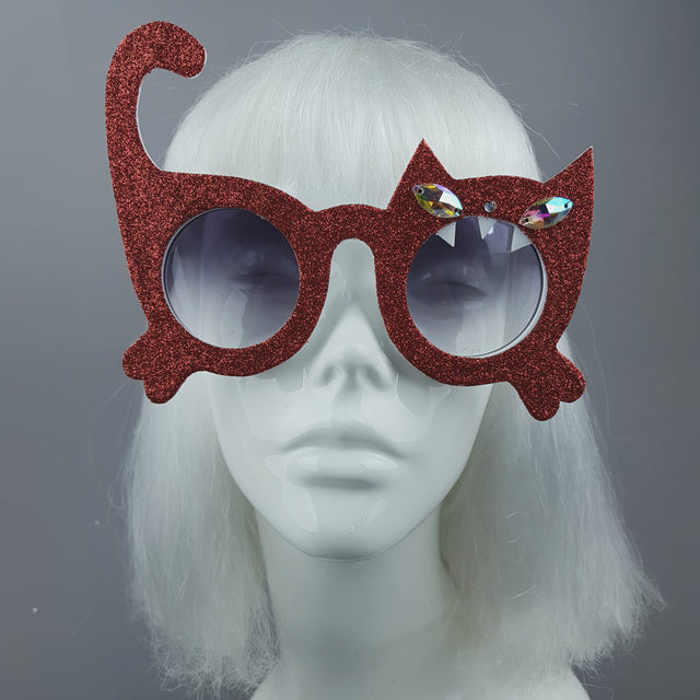 "Sassy" Red Glitter Cat Sunglasses
