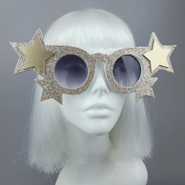 "Goldie" Gold Glitter Stars Sunglasses