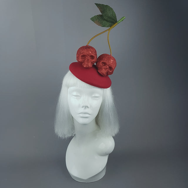 "Cerises" Large Red Glitter Skull Cherries Fascinator Hat