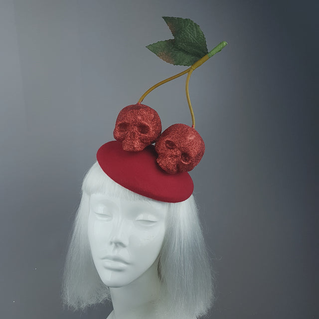 "Cerises" Large Red Glitter Skull Cherries Fascinator Hat