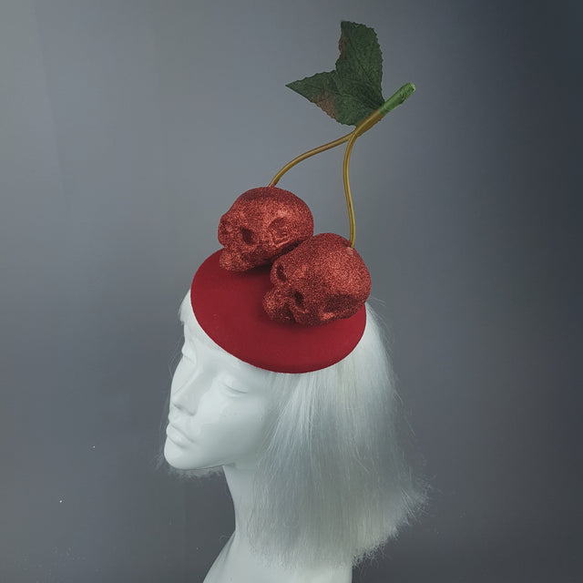 "Cerises" Large Red Glitter Skull Cherries Fascinator Hat