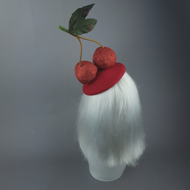 "Cerises" Large Red Glitter Skull Cherries Fascinator Hat