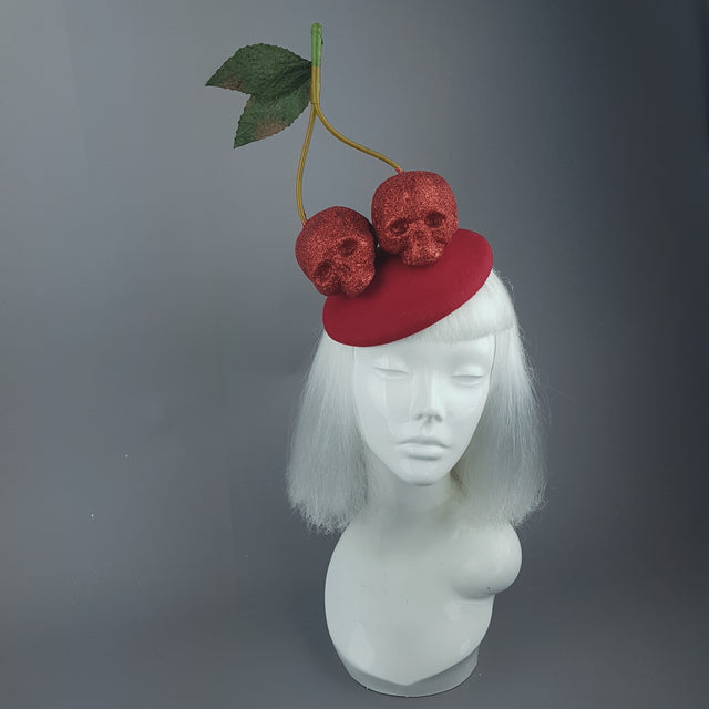 "Cerises" Large Red Glitter Skull Cherries Fascinator Hat