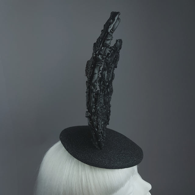 "Binky" Black Filigree Baroque Bunny Rabbit Ears Hat