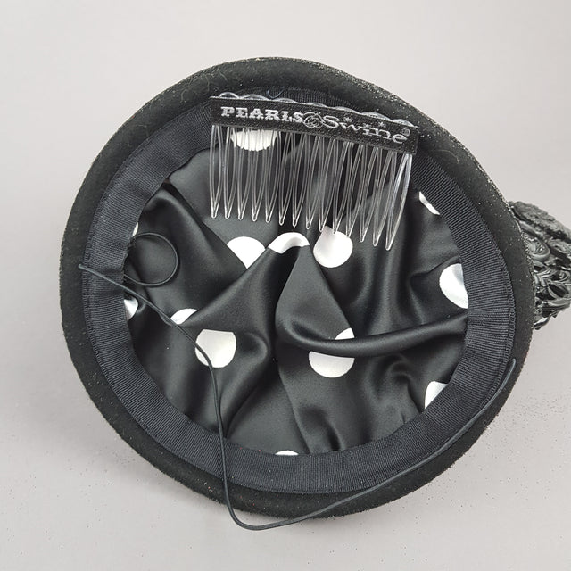 "Binky" Black Filigree Baroque Bunny Rabbit Ears Hat