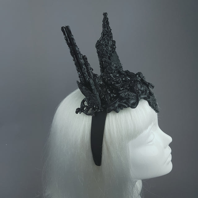 "Murciélago" Black Filigree Baroque Gothic Bat Ears