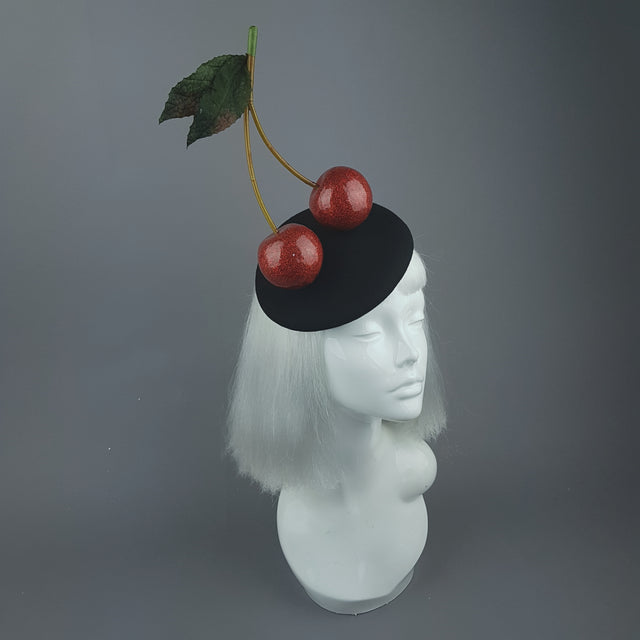 "Chérie" Large Red Glitter Cherries Fascinator Hat