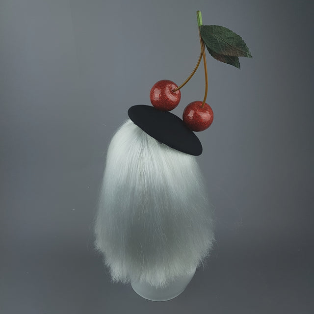 "Chérie" Large Red Glitter Cherries Fascinator Hat
