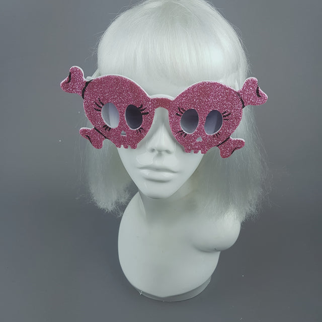 "Chicle" Pink Glitter Skull Sunglasses
