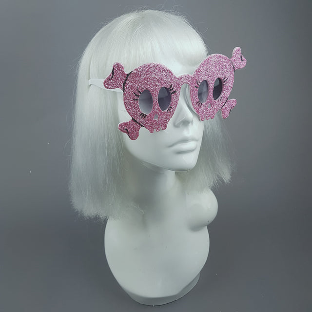 "Chicle" Pink Glitter Skull Sunglasses