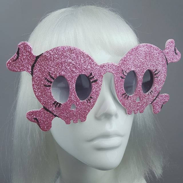 "Chicle" Pink Glitter Skull Sunglasses