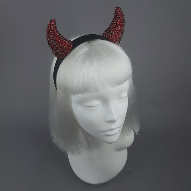 "Devil's Plaything" Red Crystal Horns Headband