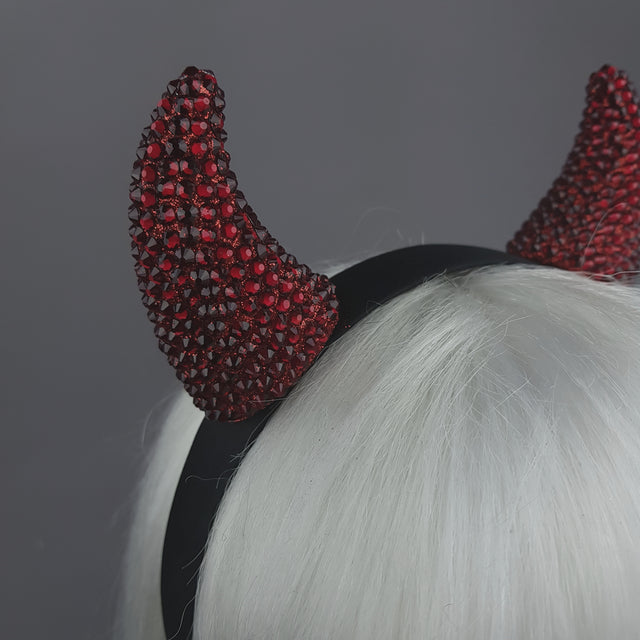 "Devil's Plaything" Red Crystal Horns Headband