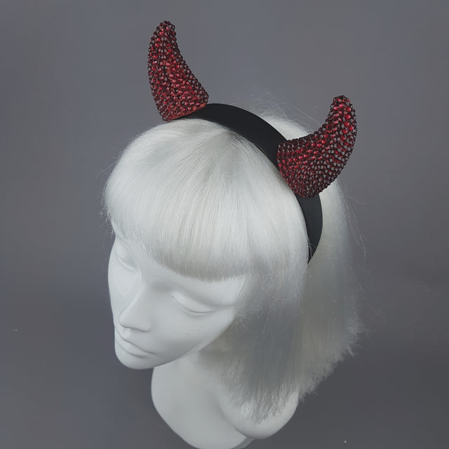 "Devil's Plaything" Red Crystal Horns Headband