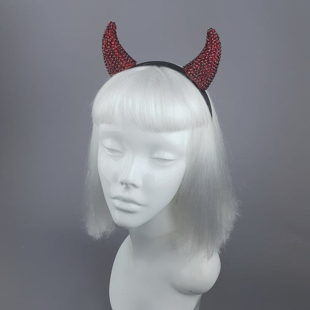 "Devil's Plaything" Red Crystal Horns Headband