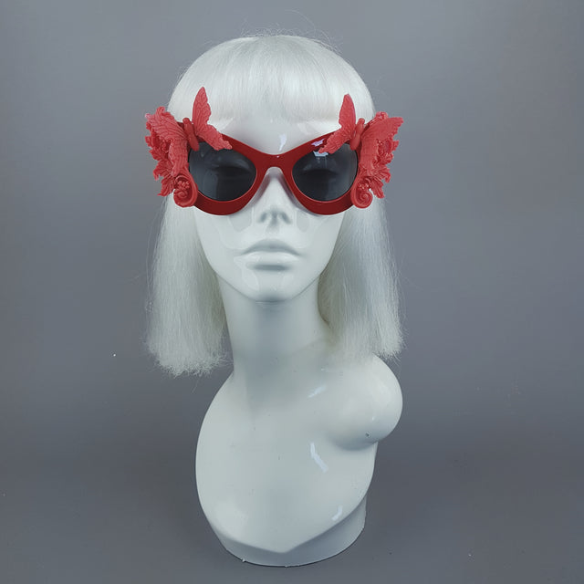 "Alucarda" Red 3D Butterflies Filigree Catseye Sunglasses