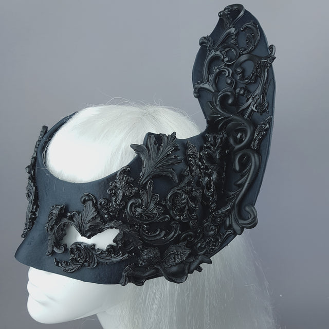 "Besotted" Black Satin Filigree Mask