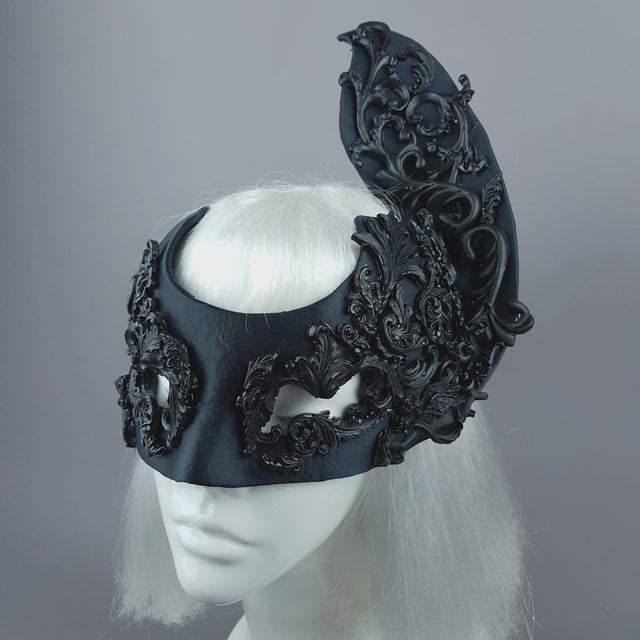 "Besotted" Black Satin Filigree Mask