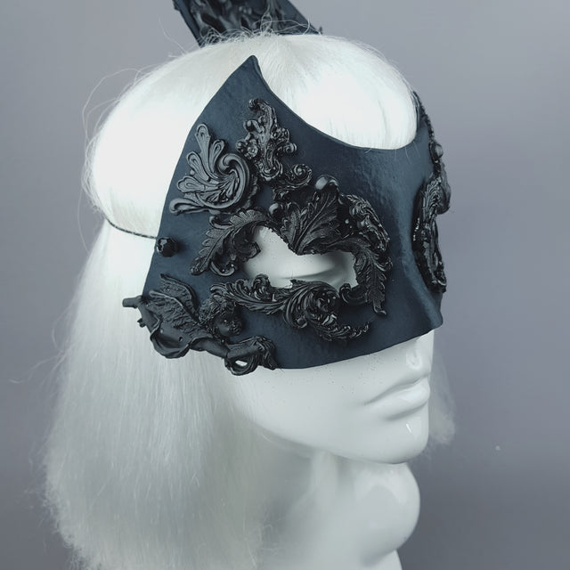 "Besotted" Black Satin Filigree Mask