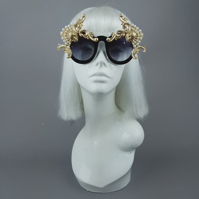 "Déesse" Gold Filigree & Pearl Ornate Sunglasses