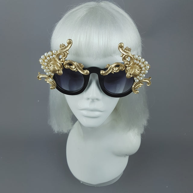 "Déesse" Gold Filigree & Pearl Ornate Sunglasses