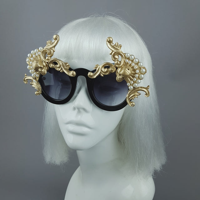 "Déesse" Gold Filigree & Pearl Ornate Sunglasses